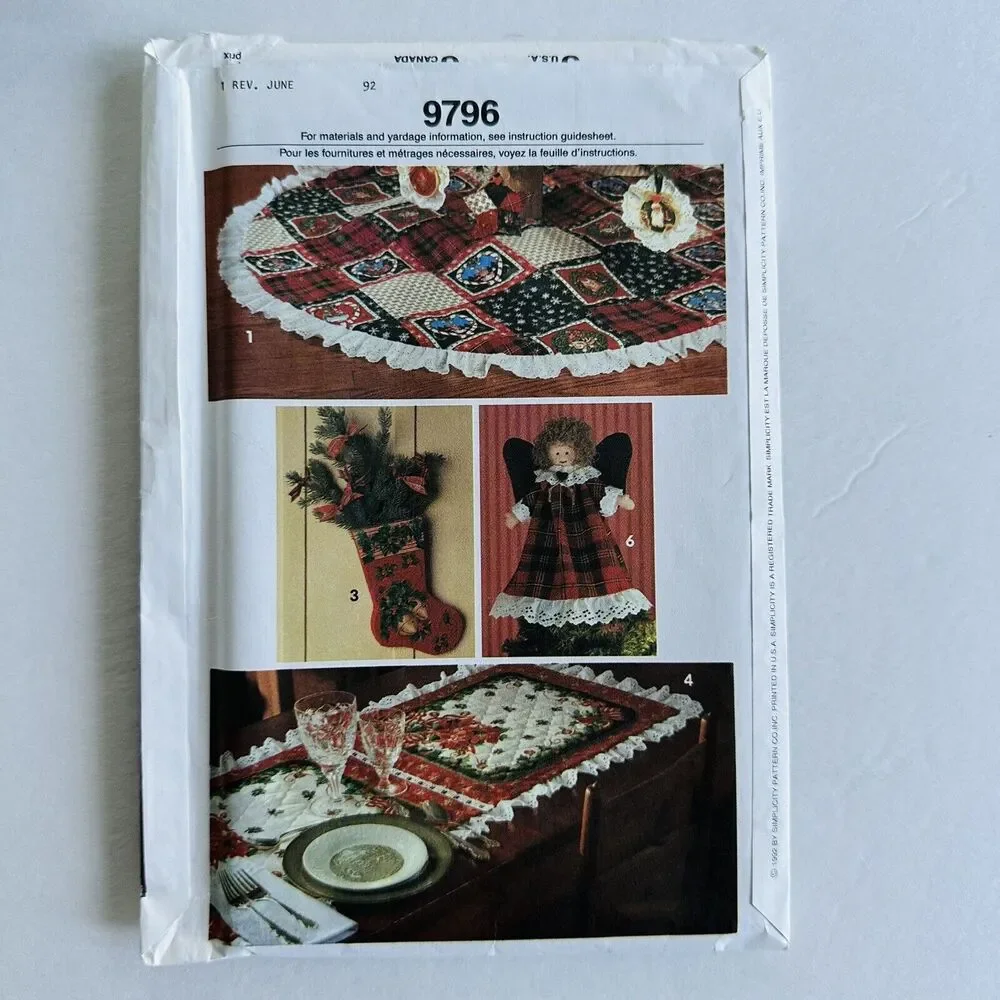 Xmas Sewing Pattern Simplicity 9796 Christmas Skirt Wreath Ornaments Stockings